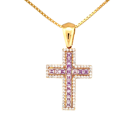 ZLATÝ PŘÍVĚSEK - PINK CROSS